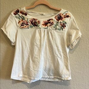 ⭐️Cream Embellished Blouse with Floral Embroidery